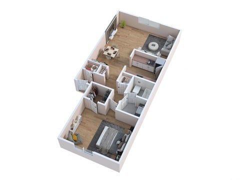 Floor plan for 1 bed, 1 bath, 765 sqft